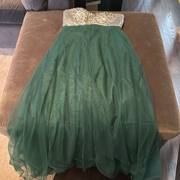 Women’s Green & Silver Full Length Prom Party Dress CorsetBack Size L NWT - Picture 13 of 14